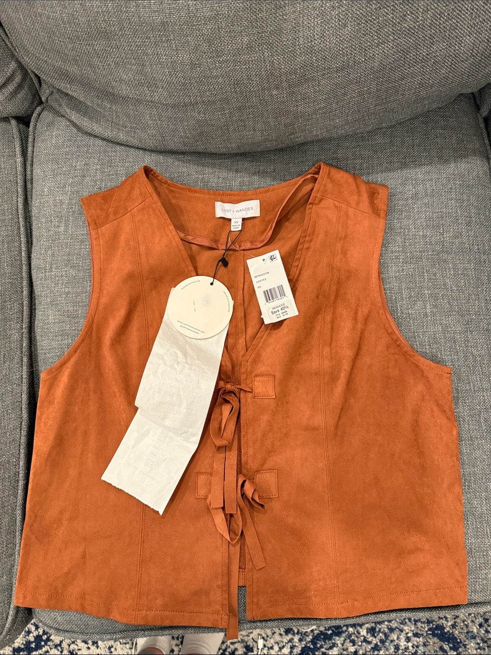 Cognac Suede Lace-Up Sleeveless Tank